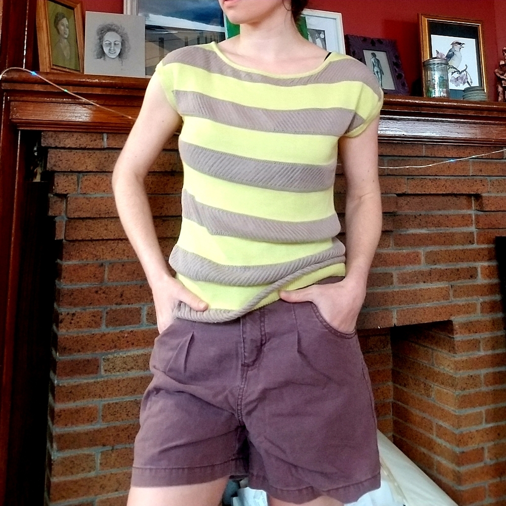 Light Yellow Striped Knit Summer Sweater - S